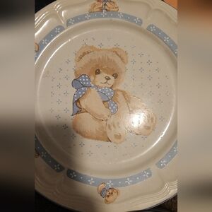 Set of 9" Tienshan Theodore Bear Plates Set of 2 - Teddy Bear Stoneware Dinnerwa